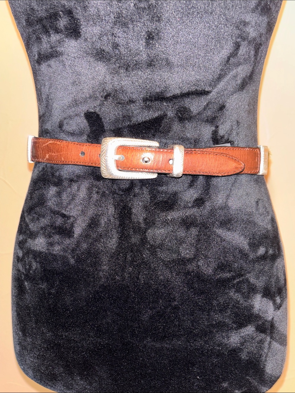 Brighton Two-Tone Brown and Tan Leather Belt with Silver Hardware